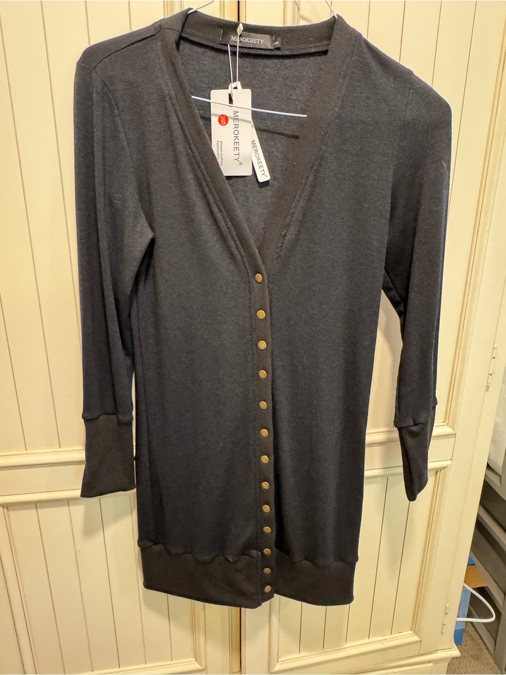 Merokeety Charcoal Button-Front Knit Long Cardigan